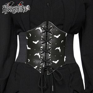 HERSHINE 1피스 여성용 블랙 패션 박쥐와 달 프린트 허리 벨트, Y2K 고딕 펑크 하라주쿠 록 힙합 스타일, 봄, 여름