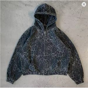 2025 가을/겨울 유럽과 미국의 따뜻한 하라주쿠 새로운 레오파드 패턴 다크 디자인 패션 지퍼 후드