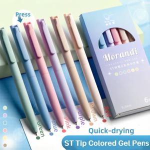 6Pcs 컬러 젤 펜 0.5mm 빠른 건조 프레스 학생을위한 다채로운 젤 펜 노트 작성 예술 스케치 학교 사무용품