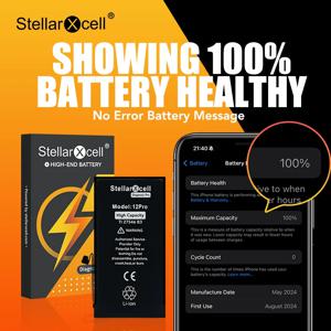 StellarXcell 진단 배터리, 알 수 없는 부품 없음, 팝업 메시지 없음, 아이폰 12mini 13Promax 14Plus 15Pro max용, 무료 도구 포함