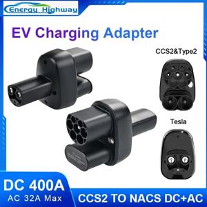 에너지 하이웨이 CCS2에서 NACS로 전환 가능한 EV 충전 어댑터 AC 32A DC 400A CCS2에서 테슬라 차량 충전 변환기 모델 Y/S/3/X용