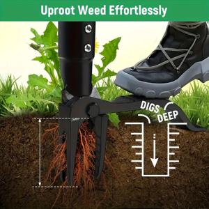 헤비듀티 스테인리스 스틸 4갈래 잡초 제거기, 길이 조절 가능한 롱 핸들 잔디용, 튼튼한 뿌리 제거기