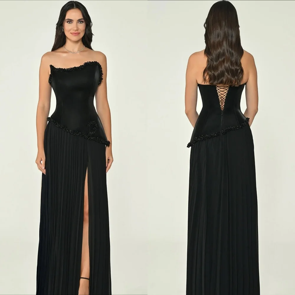 맞춤형 정교한 비즈 장식 스팽글 A라인 스트랩리스 롱 드레스 맞춤형 행사 드레스 모던 스타일 다양한 사이즈 제공 레트로