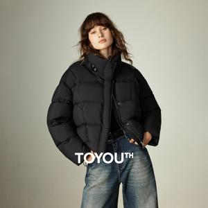 TOYOUTH 여성용 다운 재킷 2025 겨울 신상 울트라 소프트 푸피 웜 크레이프 케이크 하이 스탠드 칼라 화이트 덕 다운 아우터웨어