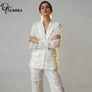 여성용 메쉬 레이스 수트 세트, 슬림핏 스팽글 반짝이는 투피스 턱시도, 비즈니스 정장 디너 수트 재킷 팬츠 세트