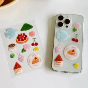 귀여운 만화 새 케이크 3D 젤리 스티커 에폭시 수지 릴리프 데칼 DIY 방수 사랑스러운 장식 전화 케이스 태블릿 노트북용