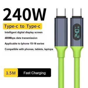 240W 타입 C to 타입 C 케이블, LED 디스플레이가 있는 초고속 충전 케이블, 아이폰, 샤오미, 삼성용 USB to 타입-C 데이터 케이블