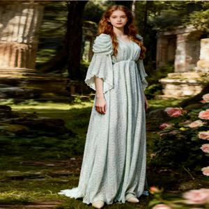 티이하일리 봄 여름 여성 레이스 빈티지 드레스 안감 포함 플레어 소매 롱 플로어 기장 여성용 루즈핏 A라인 블루 V넥