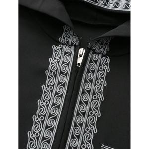 무슬림 남성용 후드 자수 장식 긴팔 루즈핏 젤라바 이슬람 전통 의상 파티 라마단 기도복