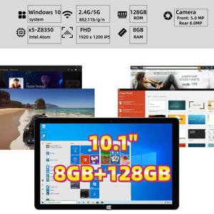 8GB RAM 128GB ROM AR10 64비트 윈도우 10 태블릿 10.1인치 1920*1200 IPS HD-MI 포트 1개 USB 3.0 쿼드 코어 인텔 아톰 x5-Z8350 CPU