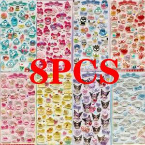 3D Sanrio Hellokitty Kuromi Cinnamoroll 스티커 귀여운 애니메이션 투명 젤리 크리스탈 장식 스티커 전화 케이스 DIY 어린이 장난감