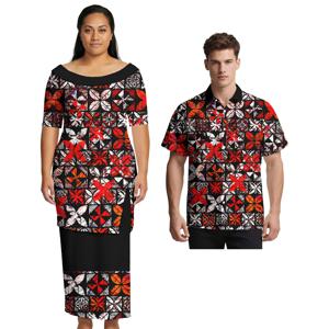 2026년 신규 디자인 맞춤 패턴 사모아풍 여성용 우아한 스커트, 하와이안 스타일 남성용 멋진 셔츠, 폴리네시아풍 연인들을 위한 사랑스러운 의류
