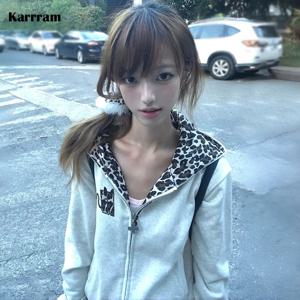 Karrram 일본 Y2k 악마 후드 재킷 2000년대 스타일 강아지 프린트 아우터 빈티지 하라주쿠 얇은 지퍼 코트 아메리칸 레트로 90년대