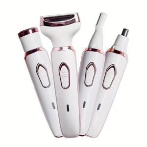 4-in-1 충전식 여성용 전기 면도기 세트 - 휴대용 500mAh 습식 및 건식 무통 트리머 (얼굴, 코, 다리 및 겨드랑이용)