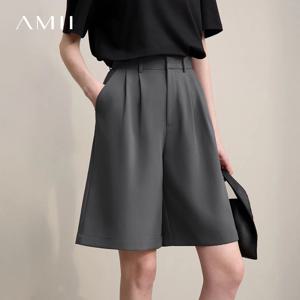 Amii 여성용 반바지 2026 여름 신작 통근용 다용도 주름 루즈 팬츠 여성용 와이드 레그 캐주얼 5점 바지 12622017