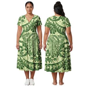 팩토리 아울렛 의류 맞춤 여성 사모아 부족풍 프롬 드레스 폴리네시안 패션 플러스 사이즈 스커트 하와이안 V넥 여성 드레스