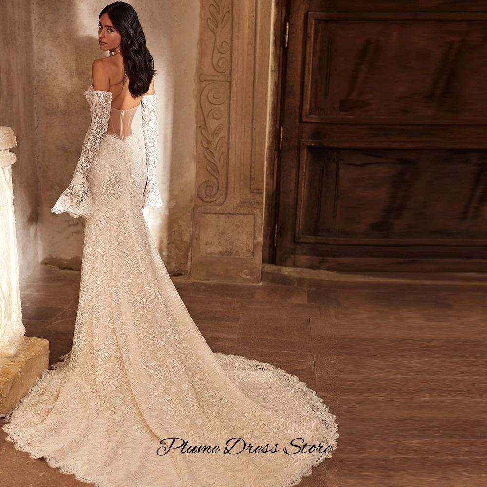 절묘한 아플리케 레이스 맞춤형 신부 가운 클래식 스트랩리스 민소매 웨딩 드레스 기질 머메이드 베스티도 데 노비아