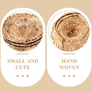 8Pcs 미니 탑 모자 인형 집 장식을위한 작은 짠 밀짚 모자 DIY 공예 용품 사진 소품 액세서리 홈 인테리어 장식품