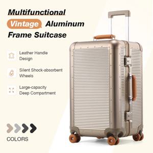 알루미늄 마그네슘 합금 프레임 PC 여행 가방, 3:7 분할, 무소음 바퀴, TSA 잠금장치, 컵홀더, 기내 반입 가능 여행용 캐리어