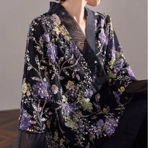 럭셔리 비즈 스팽글 자수 한푸 자켓 여성용 2026 신상 중국풍 한푸 상의 긴팔 가디건 치파오 코트 아우터웨어