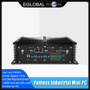Eglobal 산업용 팬리스 미니 PC, 인텔 코어 i5 8250U i7 7500U 데스크탑 컴퓨터, 노트북 리눅스, 우분투 2 * COM 8 * USB 2 * LAN HDMI VGA