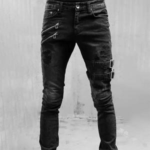 2022 새로운 청바지 남성 패션 홀 streetwear 스트레이트 청바지 봄 여름 모토 & 바이커 스키니 캐주얼 데님 바지 남성용