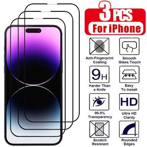 3개 강화유리 용 iPhone 17 16 15 14 13 12 11 Pro Max  아이폰 17E 16E 12 13 미니용 블랙 테두리 강화유리 스크린 보호필름 용 아이폰 17 프로 맥스