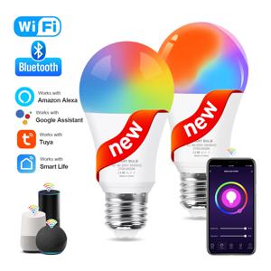 E27 LED 스마트 전구, 블루투스 4.0 WiFi, Tuya APP 제어, 밝기 조절 가능 15W RGB + CW + WW 전구, 홈 침실 호텔 바 파티 장식용