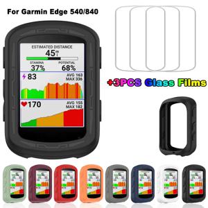 Garmin Edge 540 840 태양 보호 케이스 커버, 유리 필름 3 개, 자전거 GPS 실리콘 쉘 보호대 Edge540 Edge840