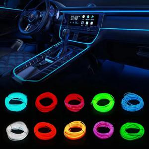 1/2/3/4/5M 자동차 인테리어 Led 장식 램프 EL 배선 네온 스트립 자동 DIY 유연한 주변 조명 USB 시가 분위기 다이오드