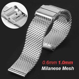 롤렉스용 밀라노 메쉬 시계 밴드, 스테인레스 스틸 팔찌, DW 접이식 버클 벨트, 세이코용 범용 스트랩, 18mm, 20mm, 22mm, 24mm