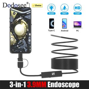 도도시 720p 미니 카메라 안드로이드 맥 윈도우용 3.9mm HD 내시경 3 in 1 자동차 검사 카메라 파이프 보어스코프 마이크로 USB 타입 C