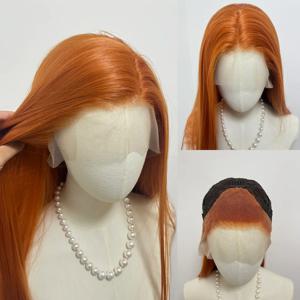 여성용 오렌지 레이스 프론트 가발, 진저색 26인치 롱 스트레이트 13x4 레이스 가발, 합성 레이스 가발, 자연스러운 코스프레 펠루카
