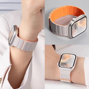 애플워치 울트라 2 49mm 46mm 45mm, 아이워치 시리즈 10 9 8 7 6 SE 5 38 44mm 42mm 40mm용 마그네틱 실리콘 스트랩