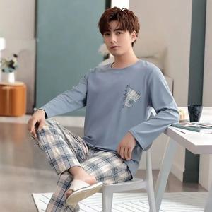 남성 캐주얼 파자마 - 긴 소매 봄/가을 홈웨어 가벼운 파자마 세트, 가을/겨울 중년 및 젊은 남성용