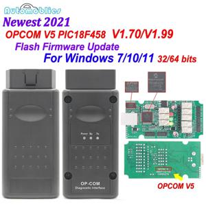 새로운 2021 200603 OPCOM V5 PIC18F458 OP COM 1.70 지원 플래시 펌웨어 업데이트 OP-COM CAN BUS OBD2 Opel 용 자동차 진단 도구
