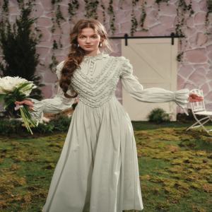 티이하일리 가을 여성 드레스 풀 랜턴 슬리브 롱 맥시 여성복 XS-XL 빈티지 하이웨이스트 100% 코튼 레이스업 2025 신상