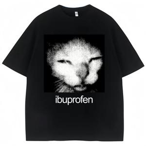 빈티지 웃긴 이부프로펜 고양이 그래픽 티셔츠 유머 패션 티셔츠 캐주얼 티셔츠 WoClothing 하라주쿠
