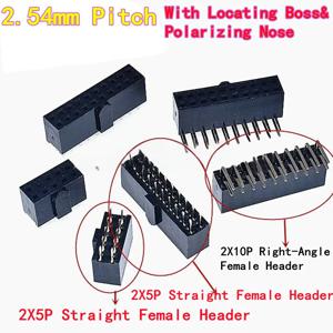 10PCS 2.54mm 피치 듀얼 로우 암 헤더(로케이팅 보스 포함) 폴라라이징 노즈 박스 헤더 타입 2×5P 2×10P 직선/직각 핀