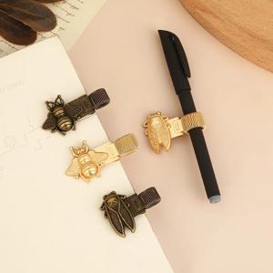 창의적인 금색 매미 벌 레트로 스프링 클립 학생용 펜 클립 곤충 테마 금속 펜 클립 노트북용