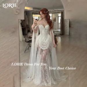 LORIE 레이스 빈티지 웨딩 드레스 아플리케 숄 스윗하트 플리츠 백리스 A라인 머메이드 신부 가운 맞춤형 파티 드레스