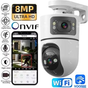 조정 가능한 브래킷이 있는 8MP WiFi IP 카메라 듀얼 렌즈 보안 무선 감시 카메라 Onvif 10X 줌 베이비 모니터 YOOSEE