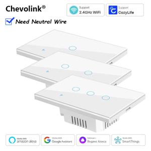 미국식 WiFi 스마트, 터치 라이트 스위치, Alexa 및 Google Home과 호환, 중성선 필요, 1/2/3 갱, 100-240V, CozyLife 앱 제어
