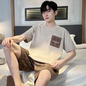 남성용 여름 코튼 잠옷 세트, 짧은 수면 상의, 바지, 잠옷, 남성 캐주얼 잠옷, 빅 사이즈, 4XL, 5XL, 2 개 세트