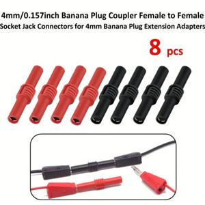 AOKIN 8pcs 절연 4mm 바나나 잭 암-암 소켓 커넥터 커플러 플러그 확장 어댑터 (검정색/빨간색) 니켈 도금