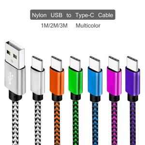 USB C타입 케이블, 날짜 동기화, 고속 충전, 나일론 편조 와이어 충전기 케이블, 삼성, 화웨이, 안드로이드 휴대폰용, 2.4A, 1M, 2M, 3M
