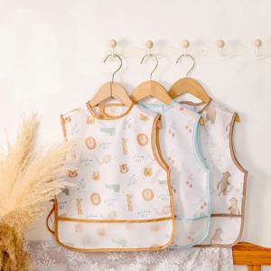 HappyFlute 포켓 방수 만화 인쇄 민소매 후크 & 루프 디자인 다기능 사용 아기 턱받이와 새로운 원피스