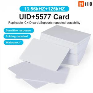 10pcs 듀얼 주파수 RFID 13.56MHz UID + 125KHz T5577 재기록 가능한 흰색 카드 액세스 제어 듀얼 칩 복제 가능한 복합 태그
