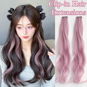 20인치 컬러풀 하이라이트 스트레이트 헤어 클립 익스텐션 (여성용) 곱슬머리 일체형 투명 무광 염색 롱 헤어 익스텐션