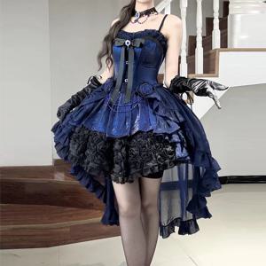 프린세스 스타일 생일 파티 성인식 순수한 욕망 블랙 블루 로리타 퍼프 스커트 여성 드레스 웨딩 데이트 공연 의상